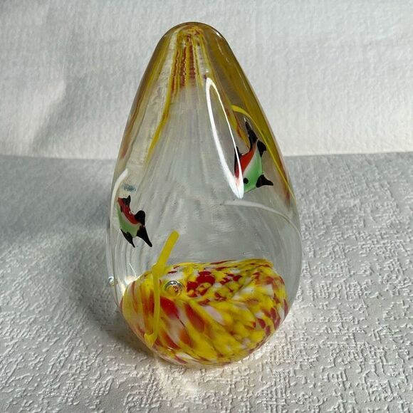 Vintage Murano Egg Shape Fish Millefiori Hand Blown Glass Unsigned Paperweight - Picture 10 of 12